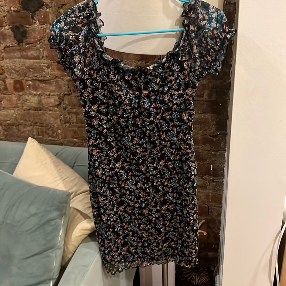 Black floral mini dress